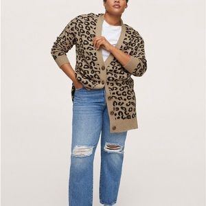 Mango- Animal print v-neck button down cardigan- Size 2xl